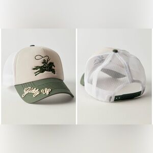 NWT Free People x Understated Leather Giddy Up Trucker Hat - cream green - OS